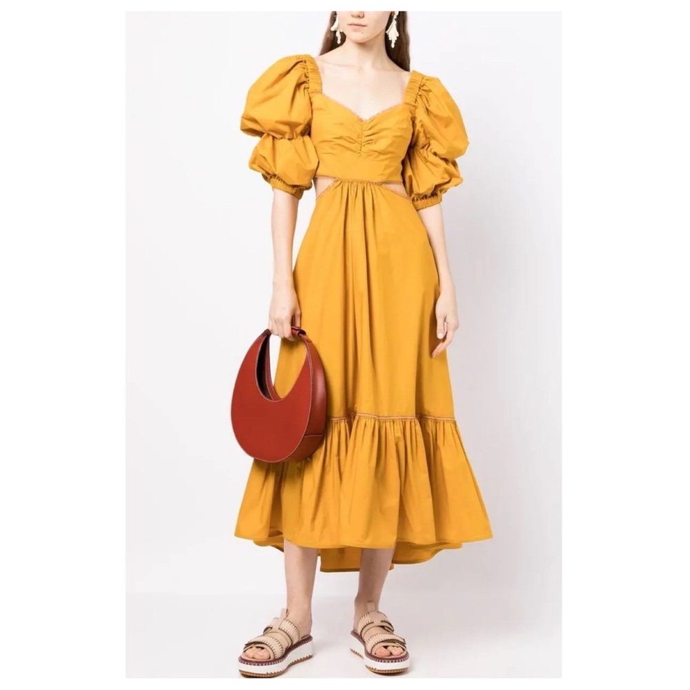 Silvia Tcherassi Mustard Puff-Sleeve Midi Dress - Women